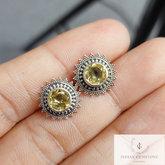 Natural Citrine Stud Earring, Handmade Jewelry, 925 sterling Silver Earring, Vintage Look Citrine Jewelry, Anniversary Gift, Gift For Her